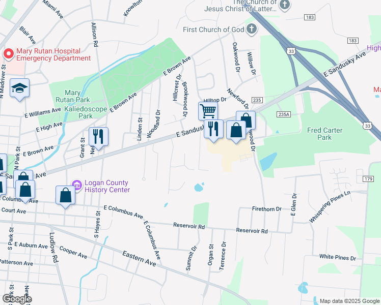 map of restaurants, bars, coffee shops, grocery stores, and more near in Bellefontaine