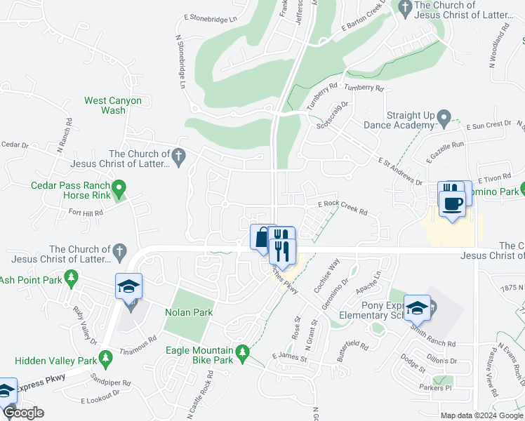 map of restaurants, bars, coffee shops, grocery stores, and more near 8096 North Ridge Loop East in Eagle Mountain