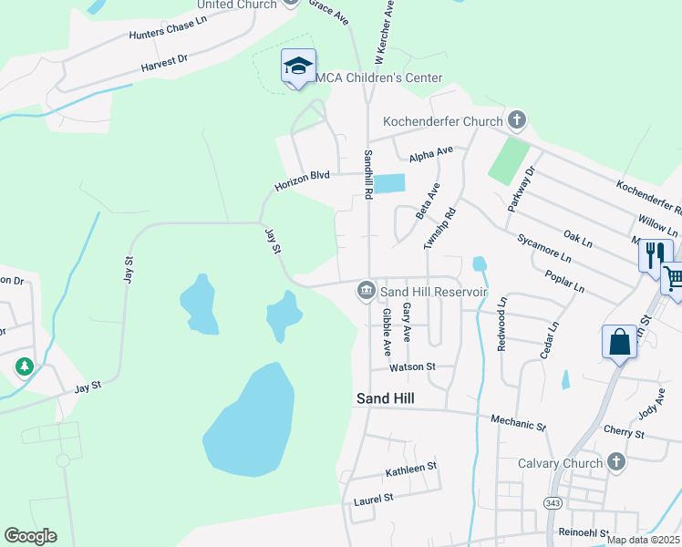 map of restaurants, bars, coffee shops, grocery stores, and more near 1113 Jay Street in Lebanon