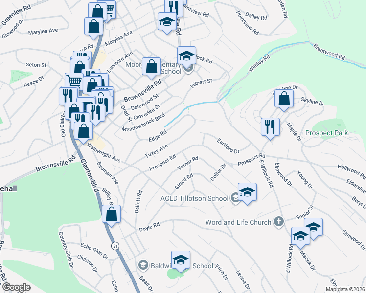 map of restaurants, bars, coffee shops, grocery stores, and more near 1177 Prospect Road in Pittsburgh