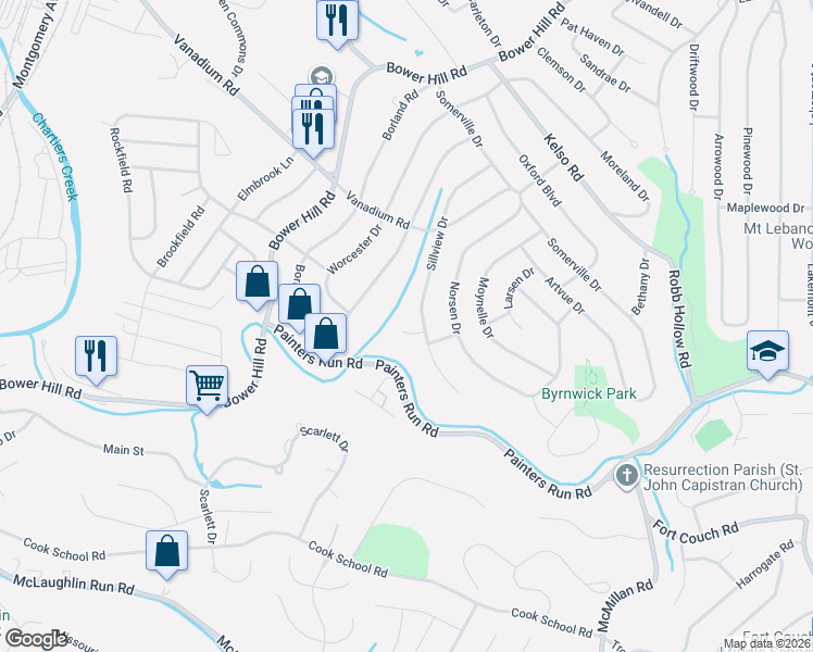 map of restaurants, bars, coffee shops, grocery stores, and more near 824 Shire Lane in Pittsburgh