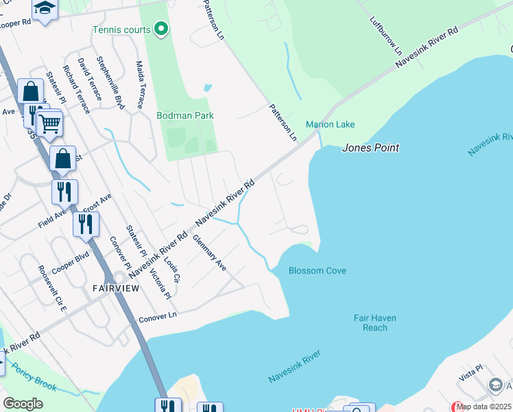 map of restaurants, bars, coffee shops, grocery stores, and more near 18 Blossom Cove Road in Red Bank