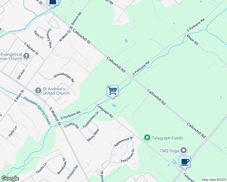 map of restaurants, bars, coffee shops, grocery stores, and more near 237 Pennland Farm Drive in Perkasie