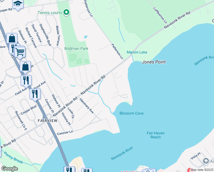 map of restaurants, bars, coffee shops, grocery stores, and more near 18 Blossom Cove Road in Red Bank