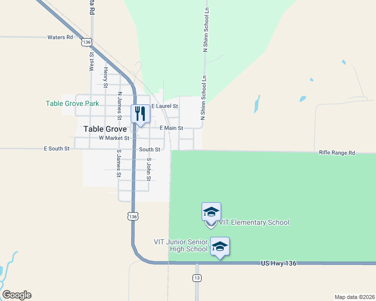 map of restaurants, bars, coffee shops, grocery stores, and more near East South Street in Table Grove