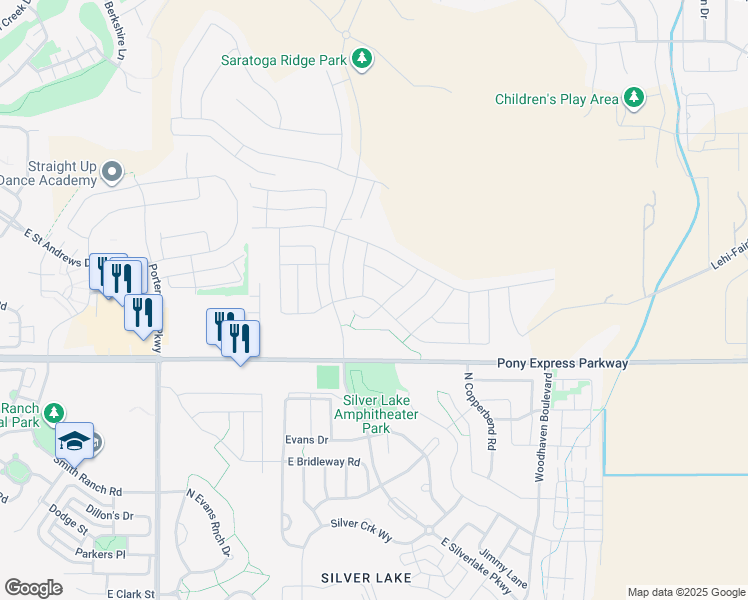map of restaurants, bars, coffee shops, grocery stores, and more near Stone Gate Drive in Eagle Mountain