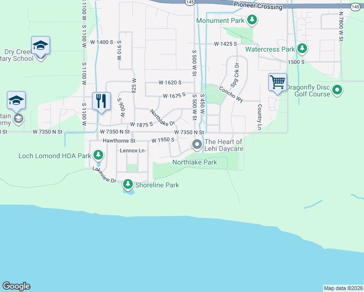 map of restaurants, bars, coffee shops, grocery stores, and more near 1997 South 575 West in Lehi