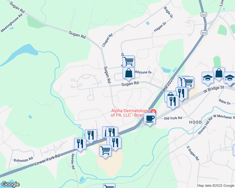 map of restaurants, bars, coffee shops, grocery stores, and more near 707 Brighton Way in New Hope