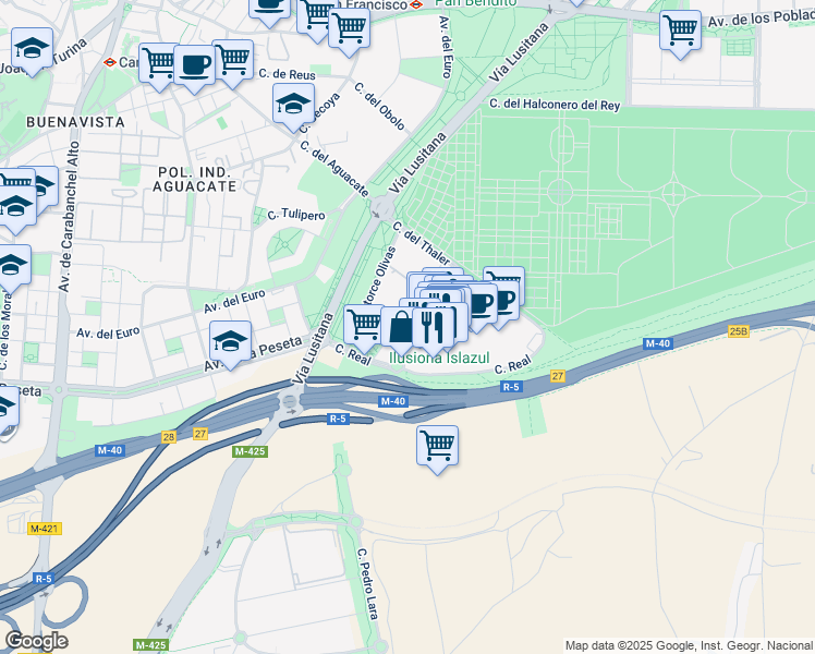 map of restaurants, bars, coffee shops, grocery stores, and more near 16 Calle Calderilla in Madrid