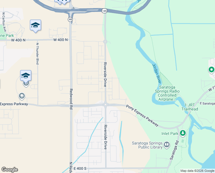 map of restaurants, bars, coffee shops, grocery stores, and more near Riverside Drive in Saratoga Springs
