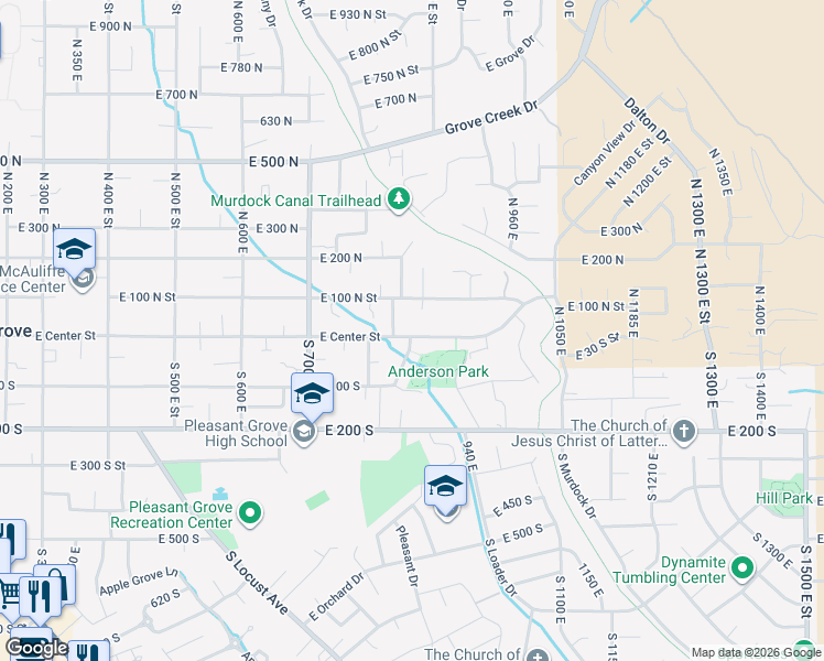 map of restaurants, bars, coffee shops, grocery stores, and more near 851 East Center Street in Pleasant Grove