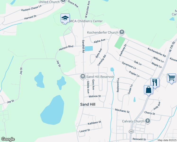 map of restaurants, bars, coffee shops, grocery stores, and more near 1009 Jay Street in Lebanon
