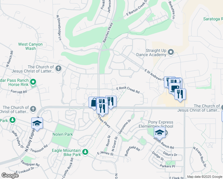 map of restaurants, bars, coffee shops, grocery stores, and more near 3585 East Rock Creek Road in Eagle Mountain