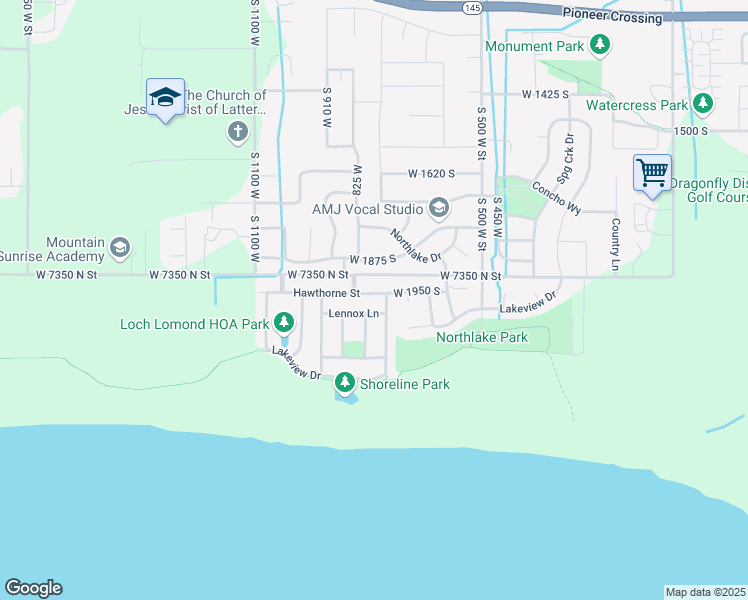 map of restaurants, bars, coffee shops, grocery stores, and more near 2264 Hawthorne Street in Lehi