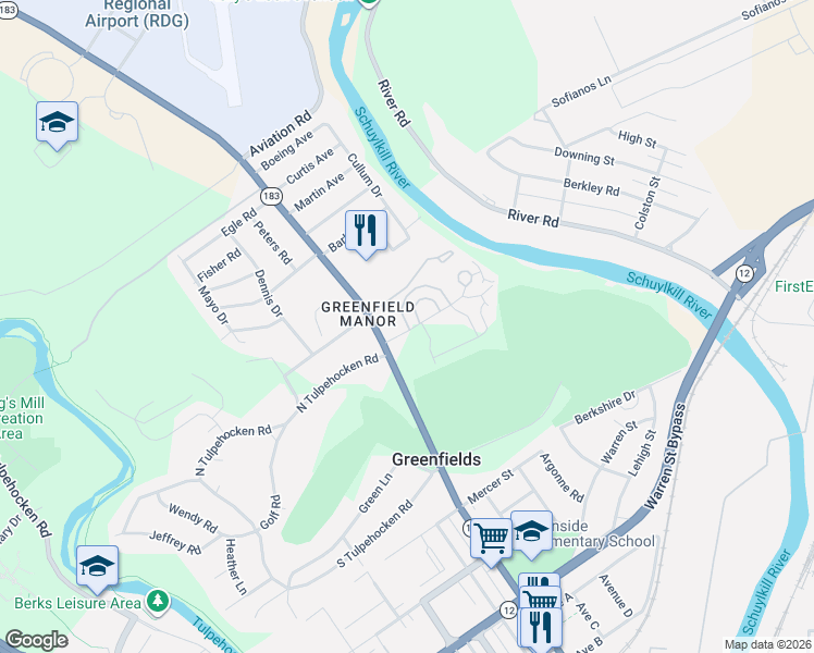 map of restaurants, bars, coffee shops, grocery stores, and more near 1817 Bernville Road in Reading