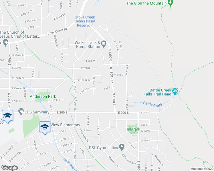 map of restaurants, bars, coffee shops, grocery stores, and more near 1285 East Center Street in Pleasant Grove