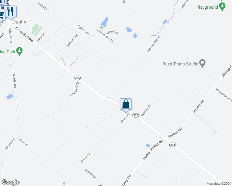 map of restaurants, bars, coffee shops, grocery stores, and more near 3645 Applebutter Road in Fountainville