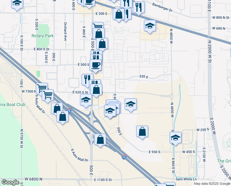 map of restaurants, bars, coffee shops, grocery stores, and more near 571 East 620 South Street in American Fork