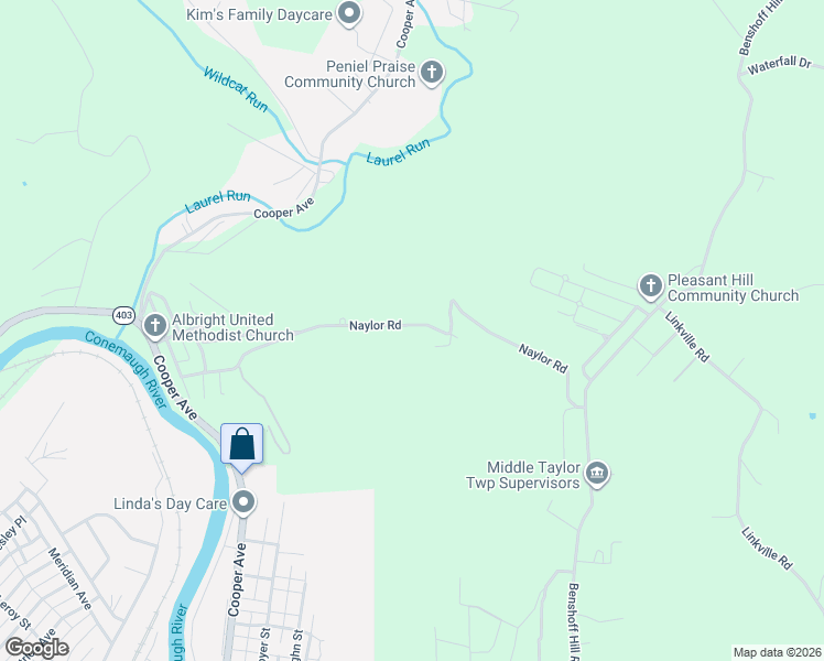 map of restaurants, bars, coffee shops, grocery stores, and more near 300-398 Naylor Road in Johnstown
