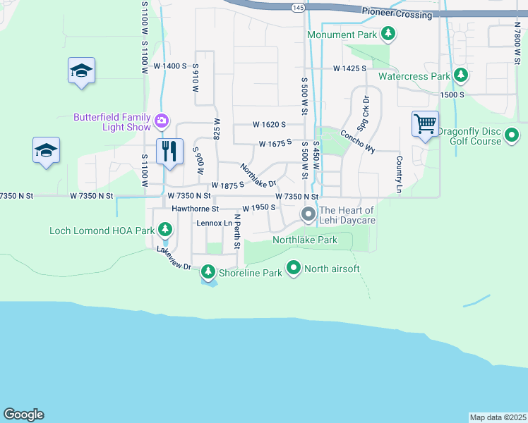 map of restaurants, bars, coffee shops, grocery stores, and more near 622 West 1950 South in Lehi