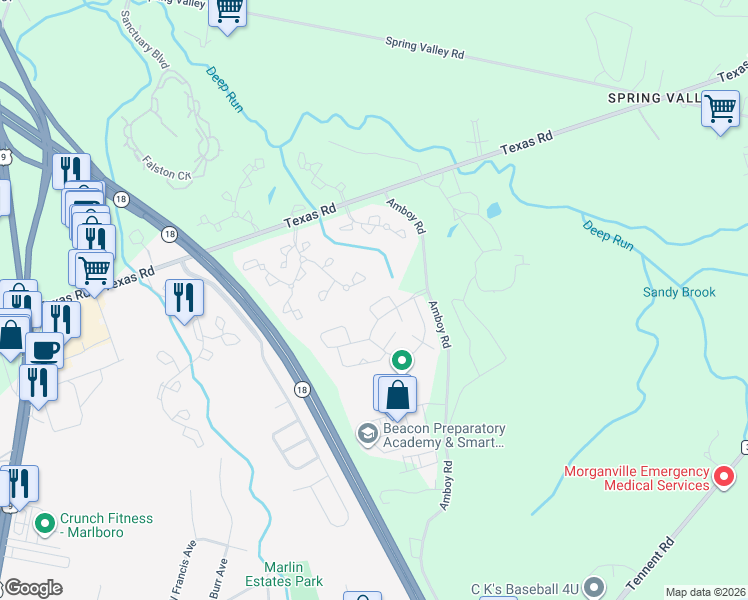 map of restaurants, bars, coffee shops, grocery stores, and more near 235 Colby Place in Marlboro