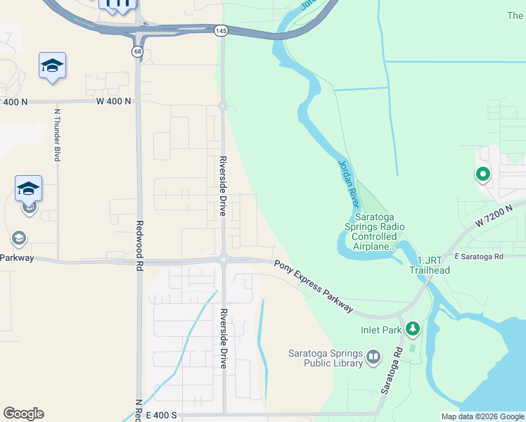 map of restaurants, bars, coffee shops, grocery stores, and more near 118 Provo River Road in Saratoga Springs