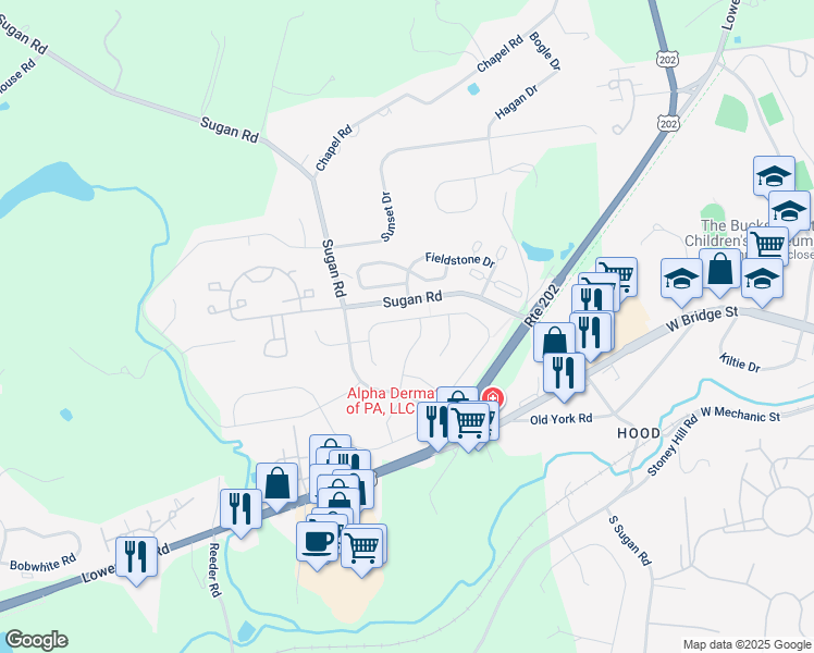 map of restaurants, bars, coffee shops, grocery stores, and more near 757 Brighton Way in New Hope