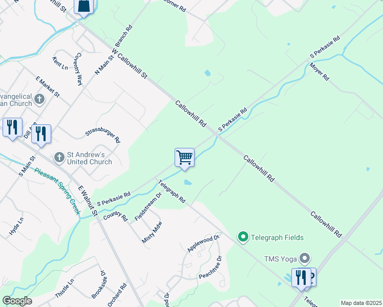 map of restaurants, bars, coffee shops, grocery stores, and more near 271 Barnhill Road in Perkasie