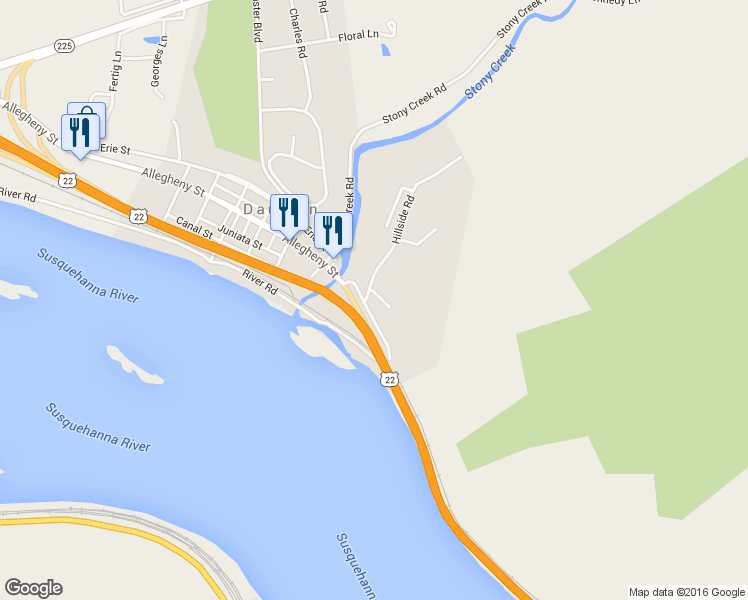 map of restaurants, bars, coffee shops, grocery stores, and more near 111 Erie Street in Dauphin