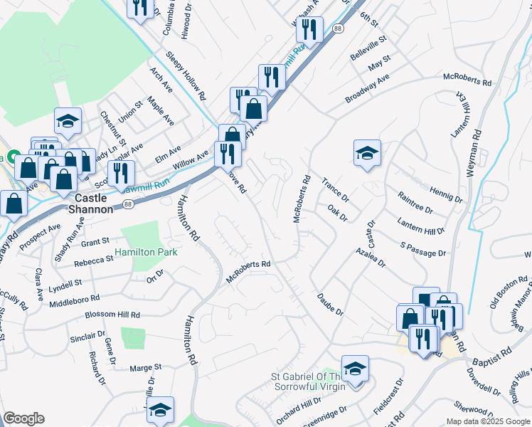 map of restaurants, bars, coffee shops, grocery stores, and more near 322 Murrays Lane in Pittsburgh