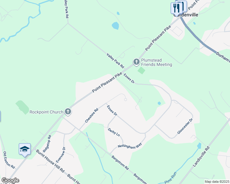 map of restaurants, bars, coffee shops, grocery stores, and more near 4835 Cheshire Road in Doylestown