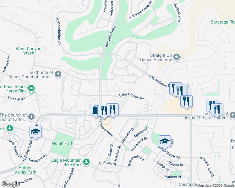 map of restaurants, bars, coffee shops, grocery stores, and more near 3682 Gullane Road in Eagle Mountain