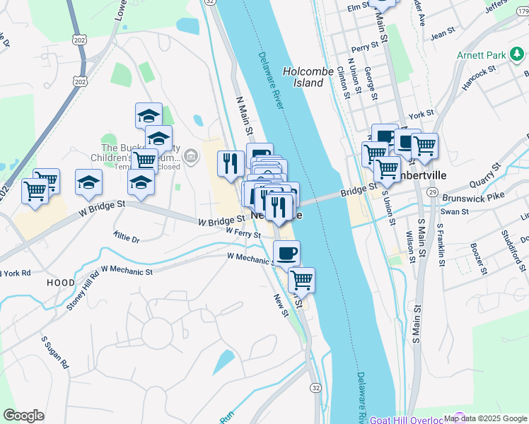 map of restaurants, bars, coffee shops, grocery stores, and more near in New Hope