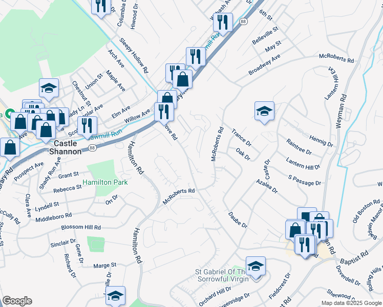 map of restaurants, bars, coffee shops, grocery stores, and more near 322 Murrays Lane in Pittsburgh