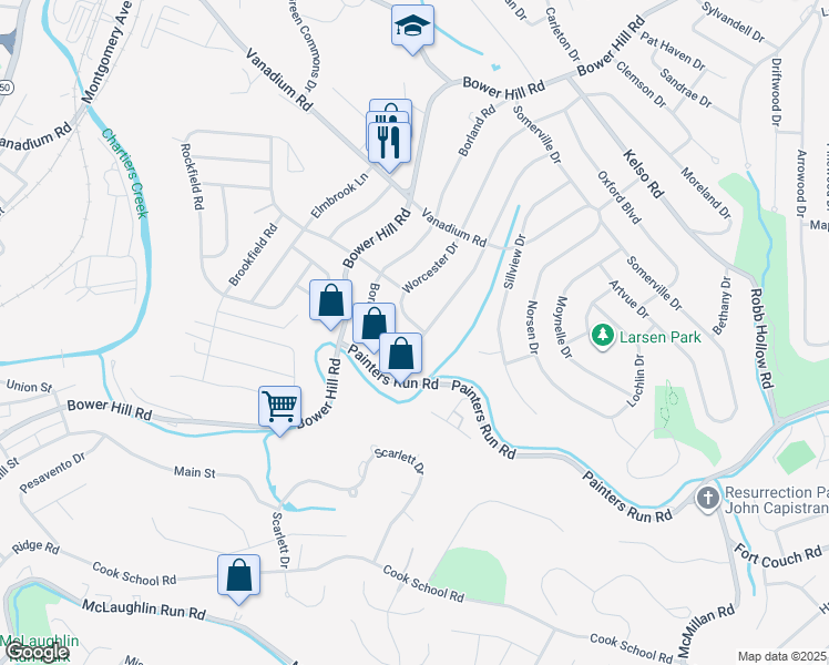map of restaurants, bars, coffee shops, grocery stores, and more near 1976 Berkwood Drive in Pittsburgh
