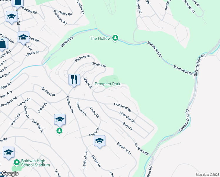 map of restaurants, bars, coffee shops, grocery stores, and more near 200 Wedgewood Road in Pittsburgh
