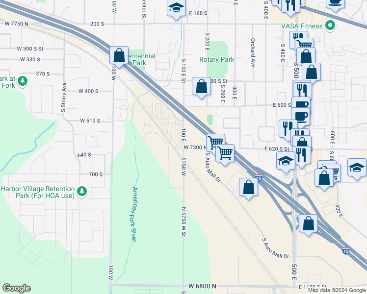 map of restaurants, bars, coffee shops, grocery stores, and more near 6606 West 7300 North in American Fork