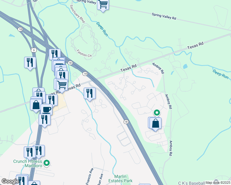 map of restaurants, bars, coffee shops, grocery stores, and more near 431 Hancock Place in Marlboro Township