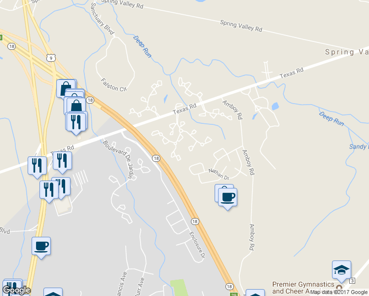 map of restaurants, bars, coffee shops, grocery stores, and more near 291 Stratford Place in Marlboro Township