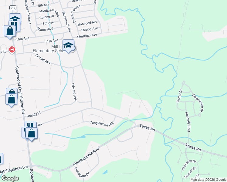 map of restaurants, bars, coffee shops, grocery stores, and more near 12 Toby Terrace in Monroe Township
