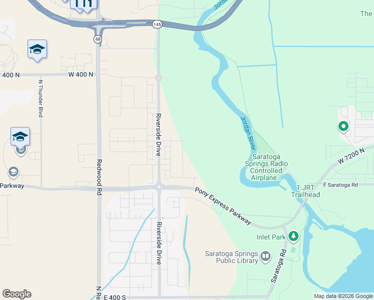 map of restaurants, bars, coffee shops, grocery stores, and more near 130 Provo River Road in Saratoga Springs