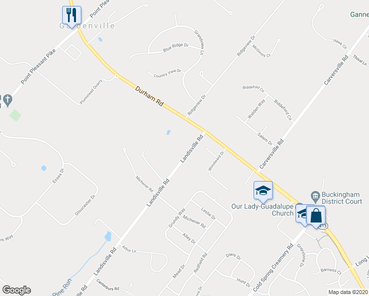 map of restaurants, bars, coffee shops, grocery stores, and more near 5139 Landisville Road in Doylestown