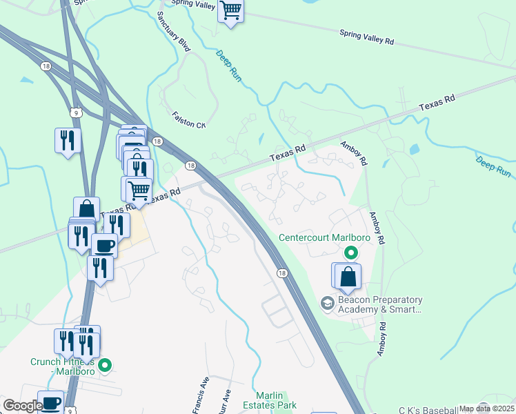 map of restaurants, bars, coffee shops, grocery stores, and more near 427 Hancock Place in Marlboro Township