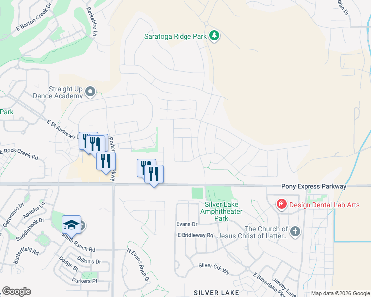 map of restaurants, bars, coffee shops, grocery stores, and more near 1768 West Fall Brook Drive in Saratoga Springs