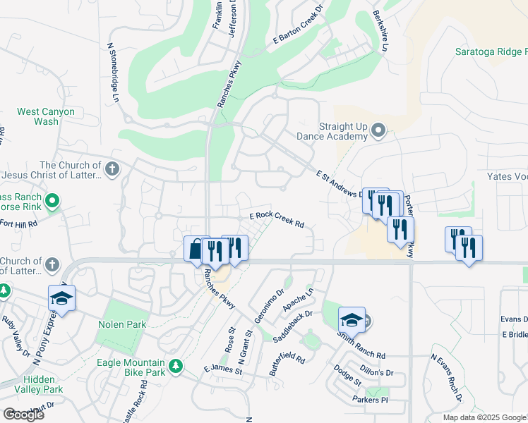 map of restaurants, bars, coffee shops, grocery stores, and more near 3682 Gullane Road in Eagle Mountain