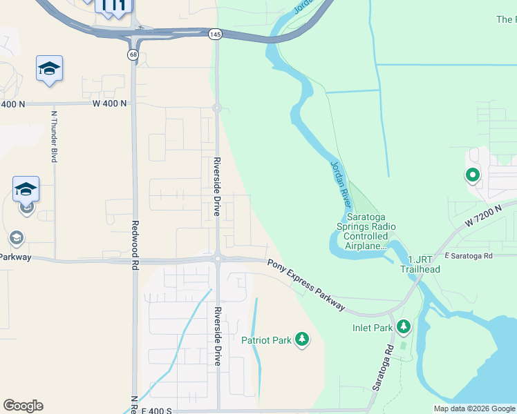 map of restaurants, bars, coffee shops, grocery stores, and more near 126 Provo River Road in Saratoga Springs