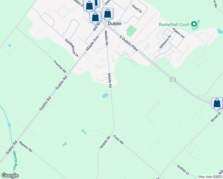map of restaurants, bars, coffee shops, grocery stores, and more near 1006 Middle Road in Perkasie