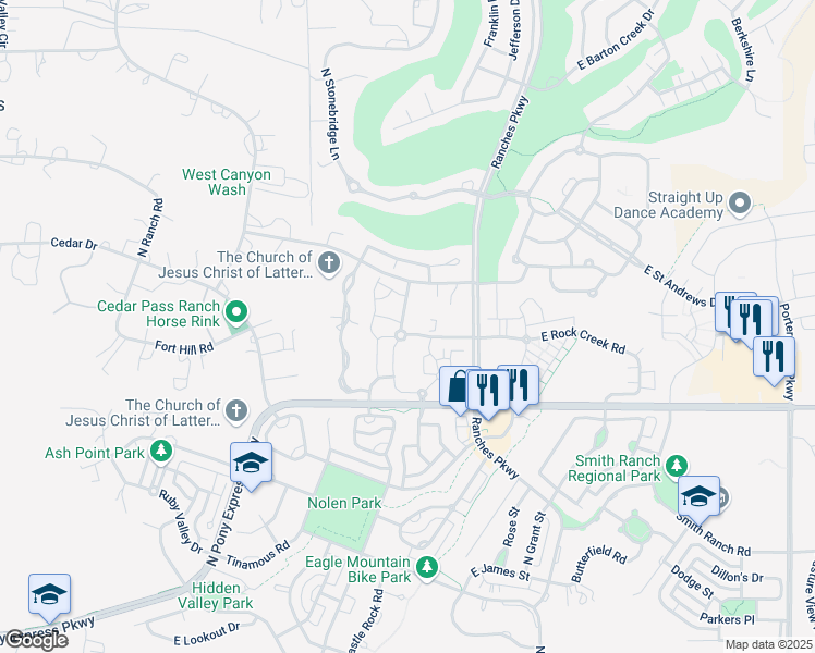 map of restaurants, bars, coffee shops, grocery stores, and more near 3371 East Ridge Route Road in Eagle Mountain