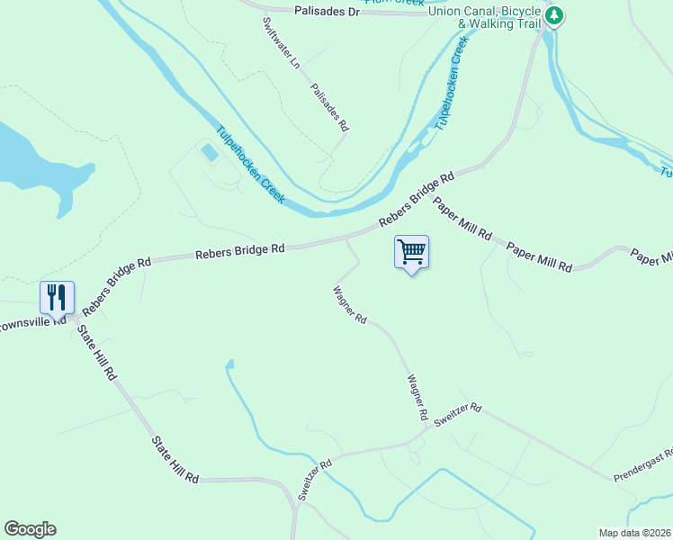 map of restaurants, bars, coffee shops, grocery stores, and more near 406 Rebers Bridge Road in Sinking Spring