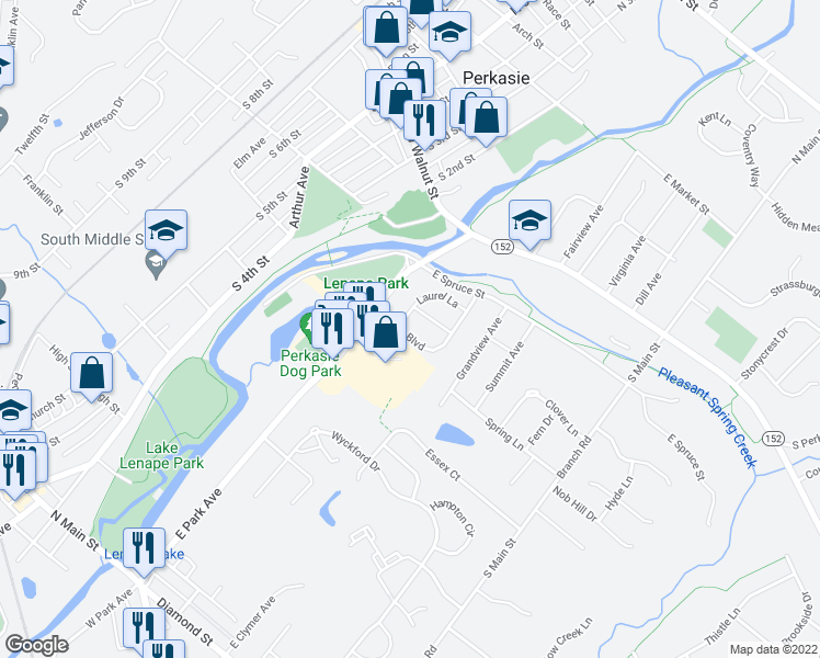 map of restaurants, bars, coffee shops, grocery stores, and more near 427 Arbor Boulevard in Perkasie